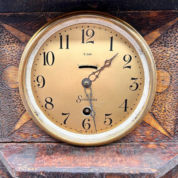 Antique clock Pyrography Wood Burned Carved Wood clock roses - Picture 3 of 10